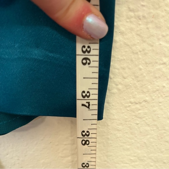 BADGLEY MISCHKA dress silk formal one shoulder SC0096 Grecian mini teal green 2 - Picture 9 of 13